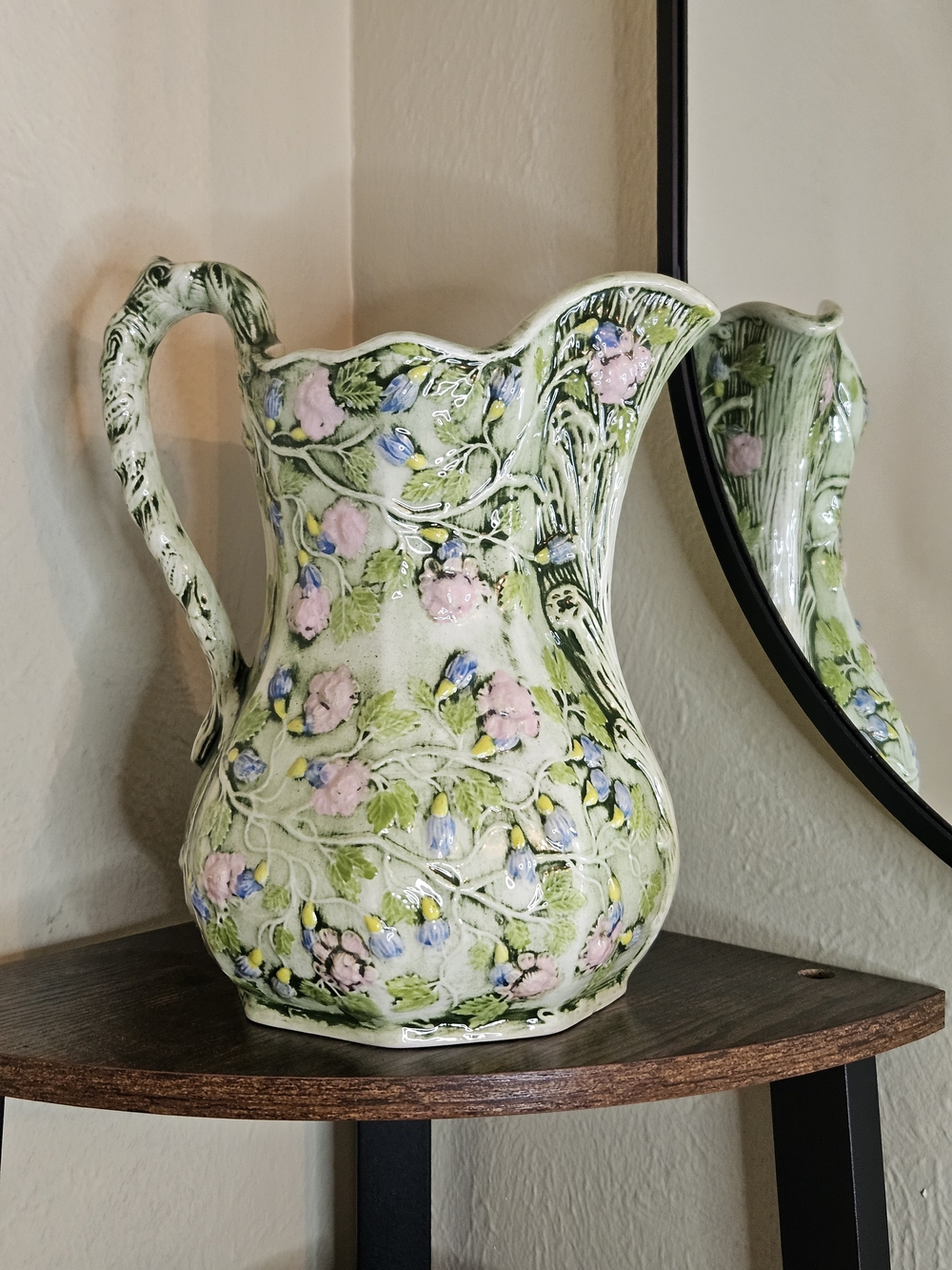 Vintage Floral Hand Painted Ceramic Pitcher Vase 1965 Sign On Bottom